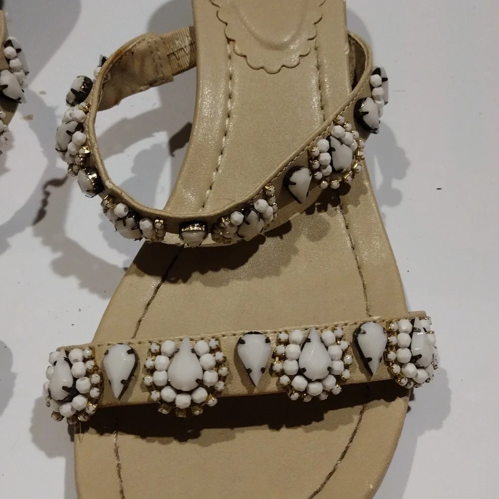 2 For 8 Dollar Sale Chic And Stylish,Beige 2 in heel embossed With Stone Sandal - Picture 5 of 6